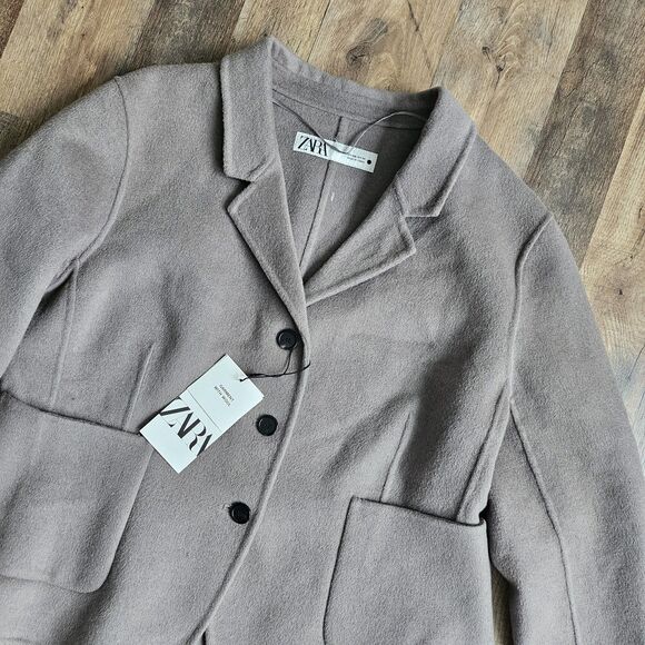 NWT ZARA DOUBLE FACED FITTED Wool Blend BLAZER XXL Gray Pockets Coat - Picture 10 of 10